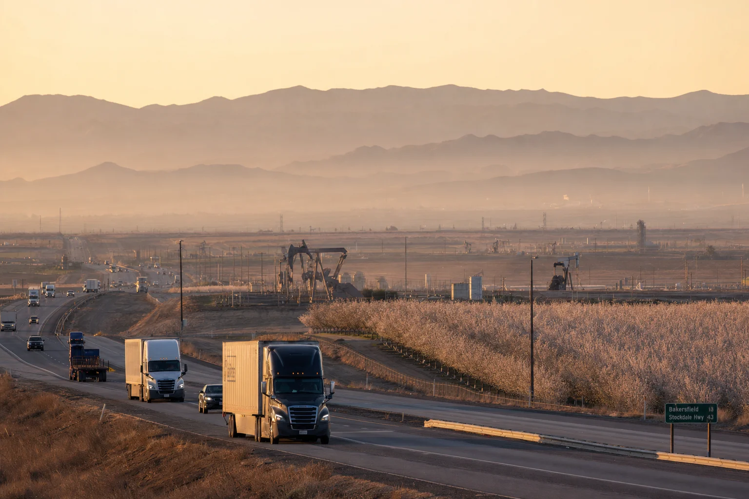 Editorial image: Bakersfield, California — commercial truck corridor