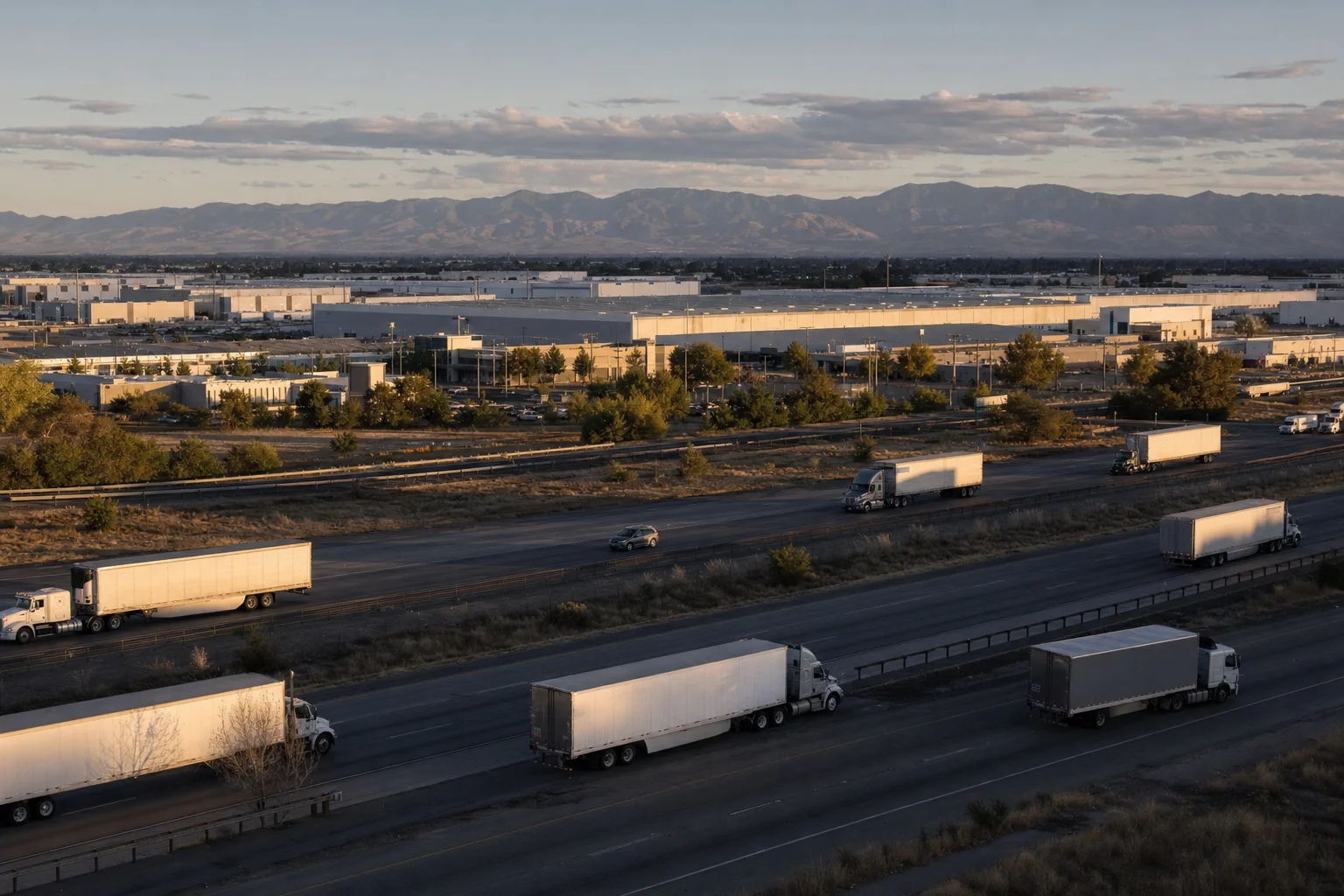 Editorial image: Fresno, California — commercial truck corridor