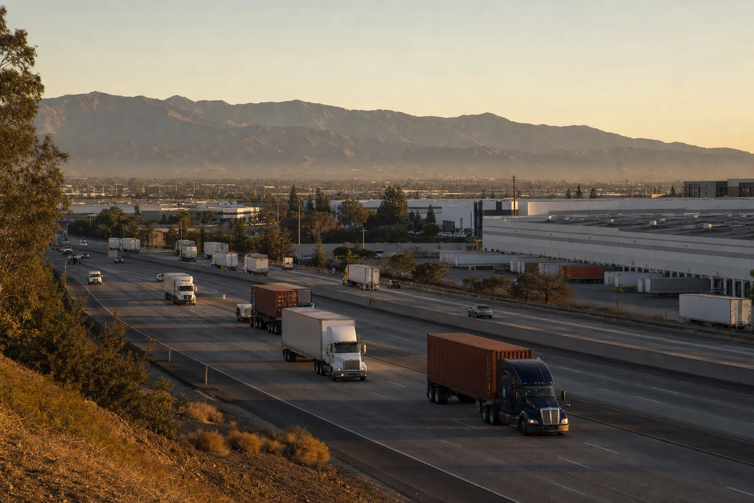 Editorial image: Irvine, California — commercial truck corridor