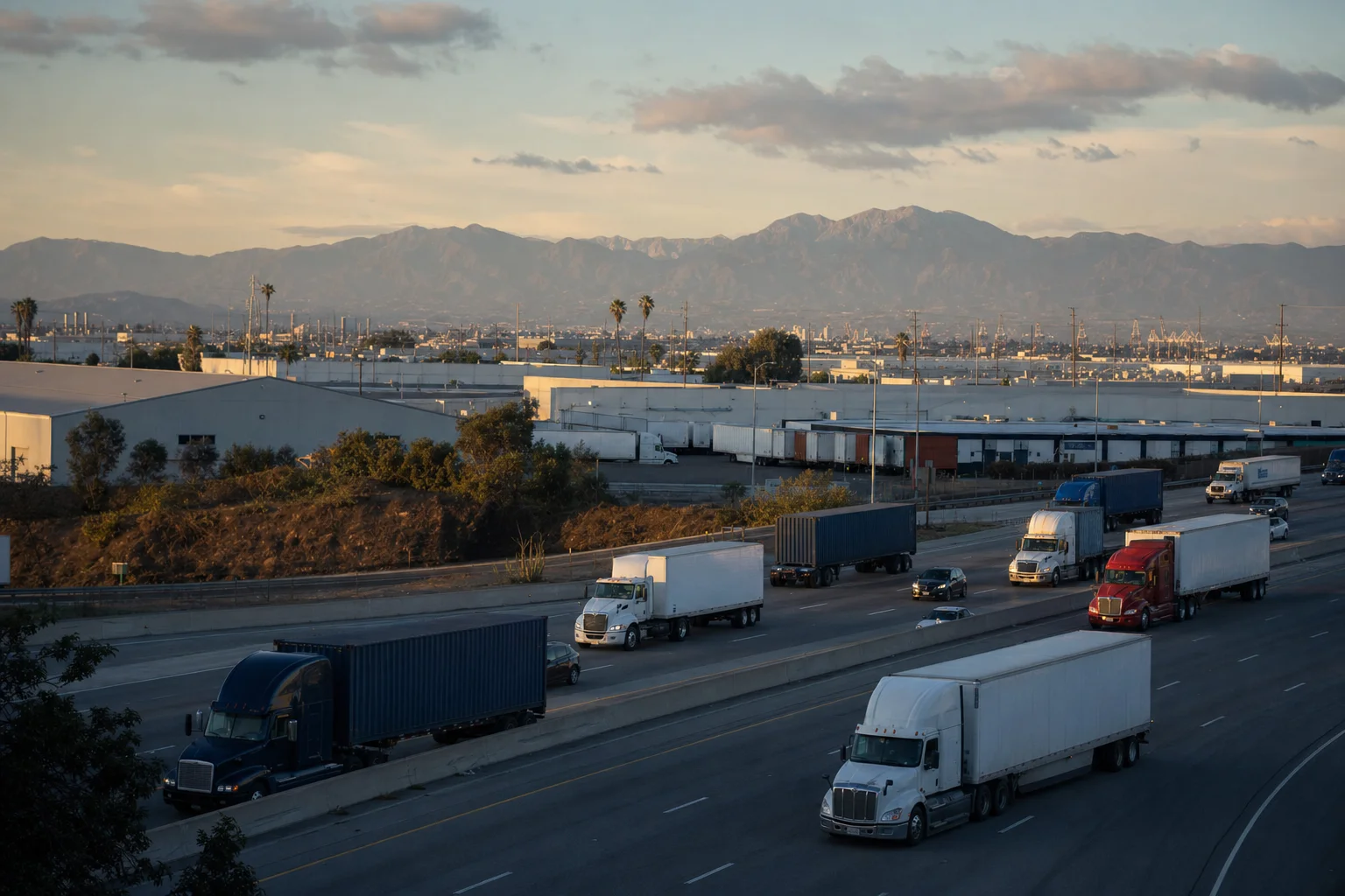 Editorial image: Long Beach, California — commercial truck corridor