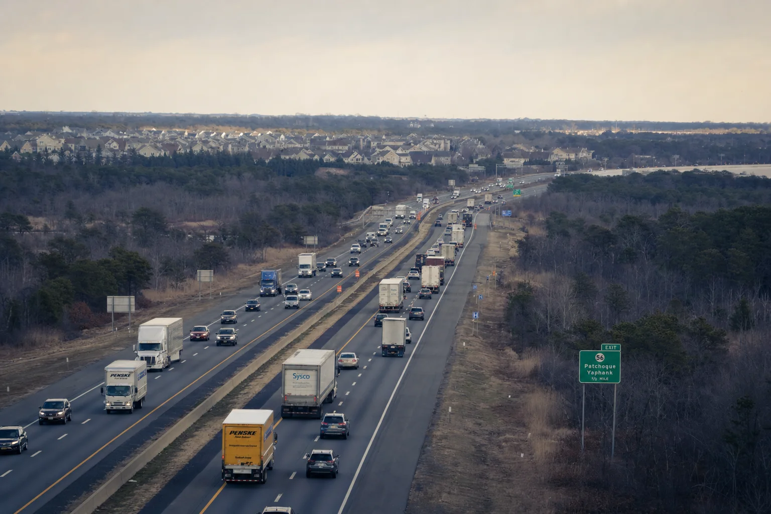 Editorial image: Long Island, New York — commercial truck corridor