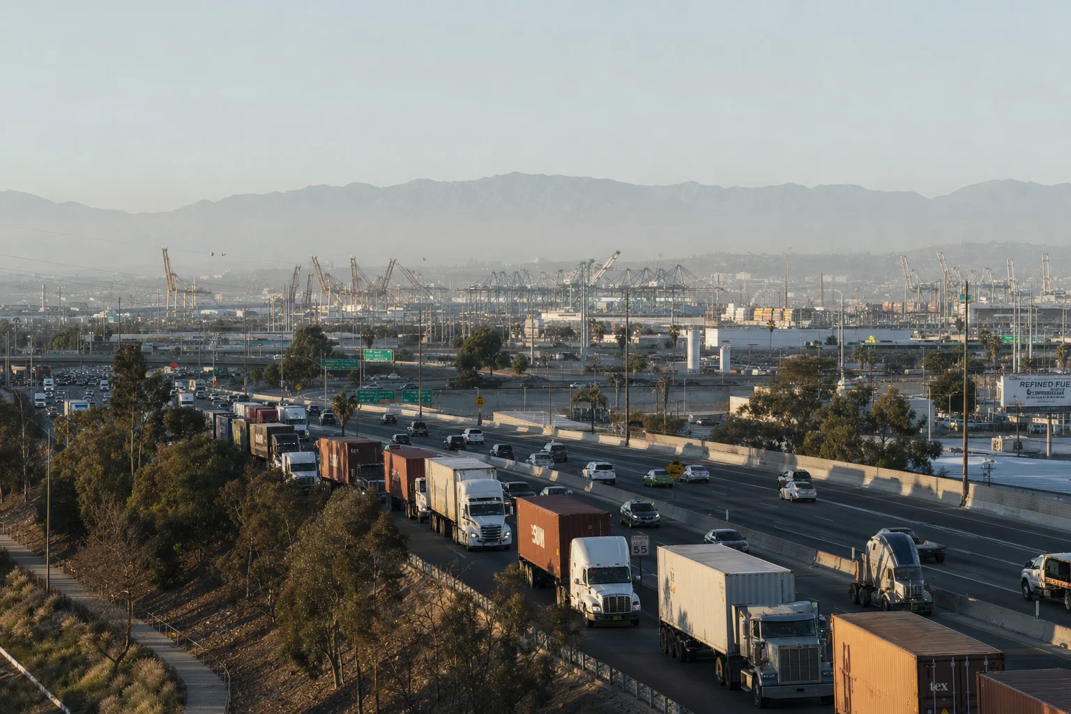 Editorial image: Los Angeles, California — commercial truck corridor