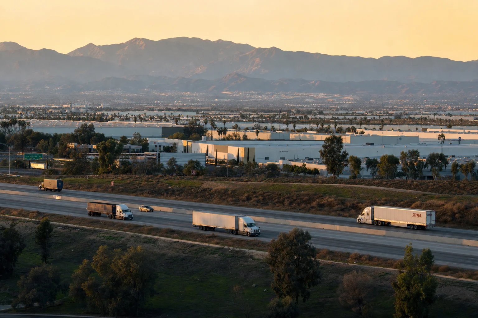 Editorial image: Riverside, California — commercial truck corridor
