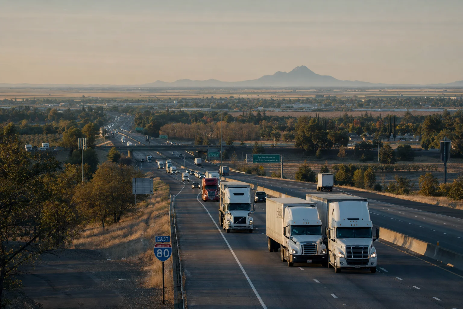 Editorial image: Sacramento, California — commercial truck corridor