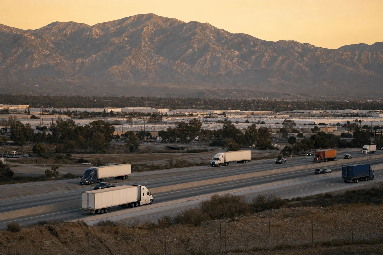 Editorial image: San Bernardino, California — commercial truck corridor