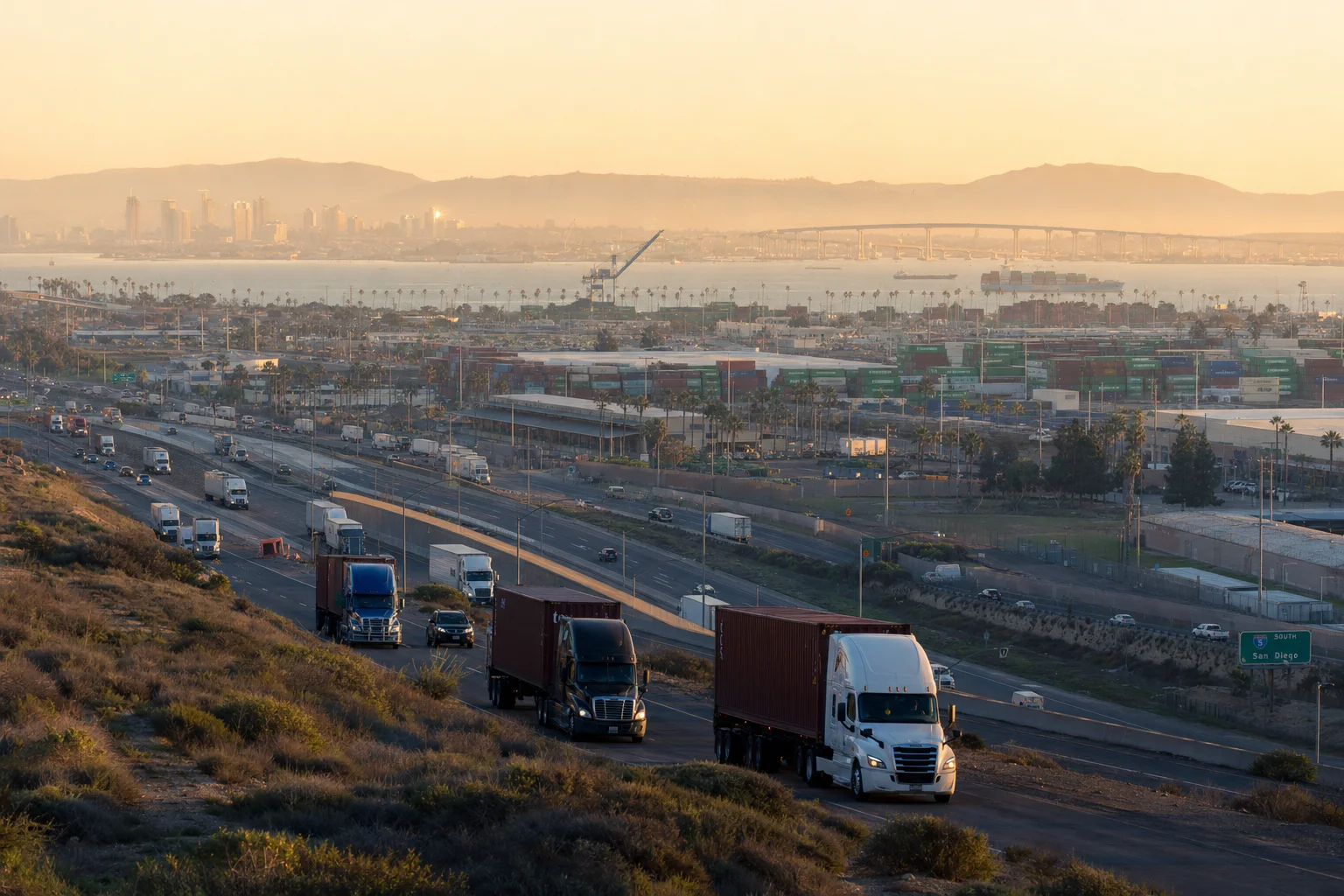 Editorial image: San Diego, California — commercial truck corridor