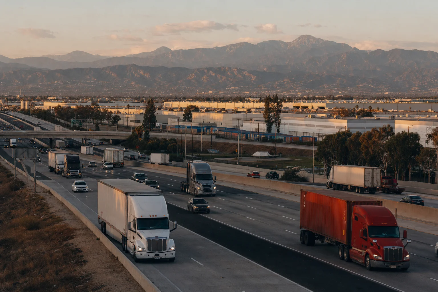 Editorial image: Santa Ana, California — commercial truck corridor