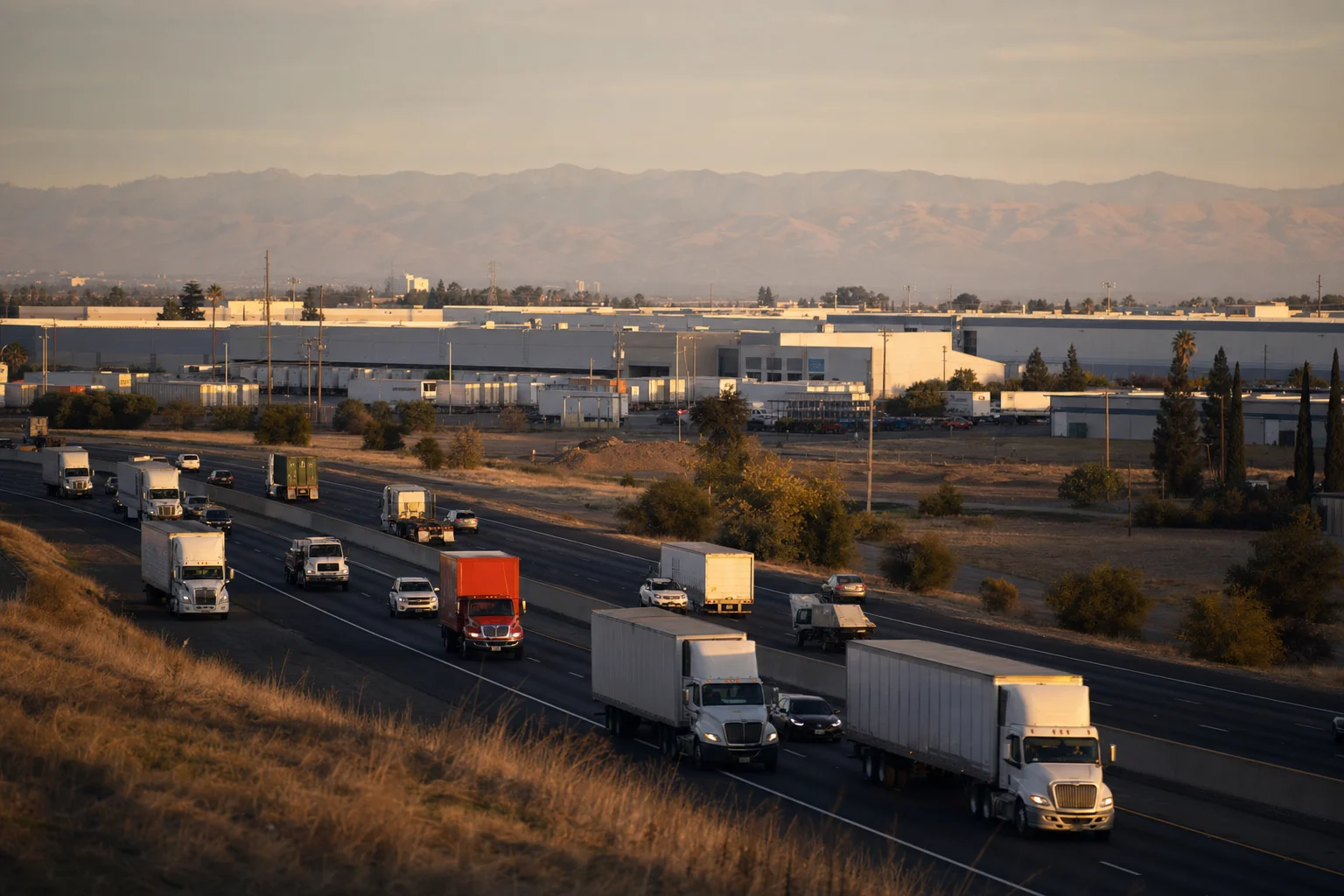 Editorial image: Stockton, California — commercial truck corridor