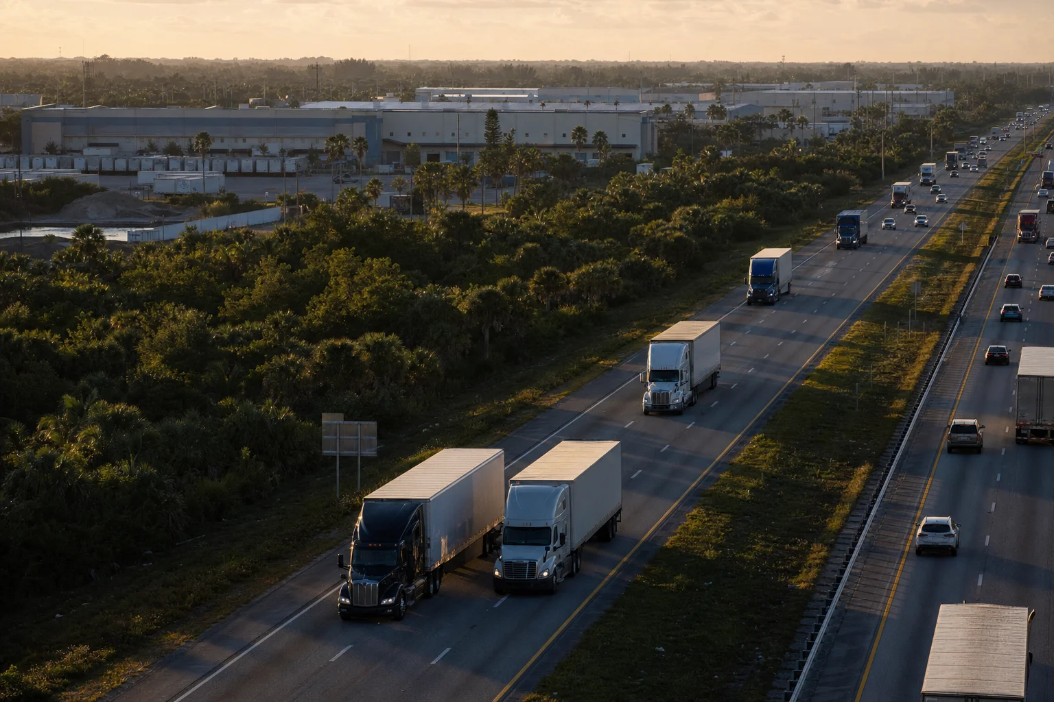 Editorial image: West Palm Beach, Florida — commercial truck corridor