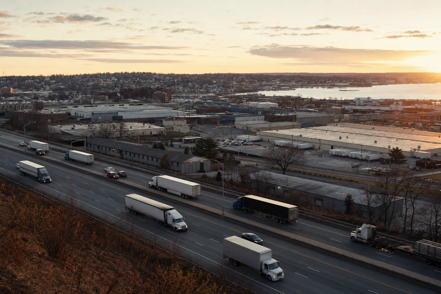 Editorial image: Worcester, Massachusetts — commercial truck corridor